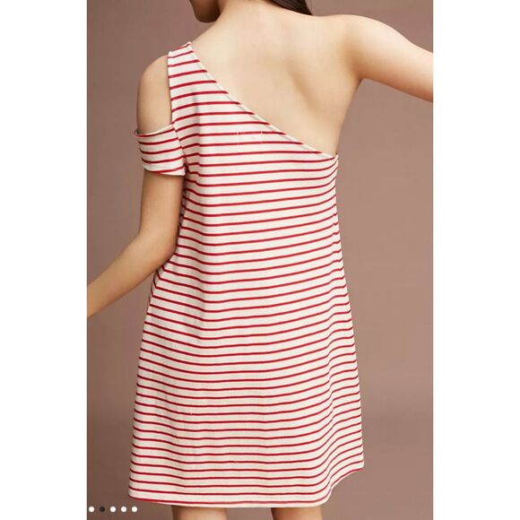 Maeve Marketa NWT Anthropologie one shoulder red striped dress sz M - Picture 2 of 13
